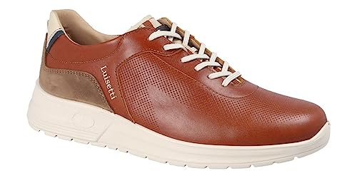Luisetti Zapato Hombre Estilo Sport con Cordones, confeccionado en Piel napa combinada grabada y Lisa Zapatos Barak 36208NA Talla 41 Color Cuero