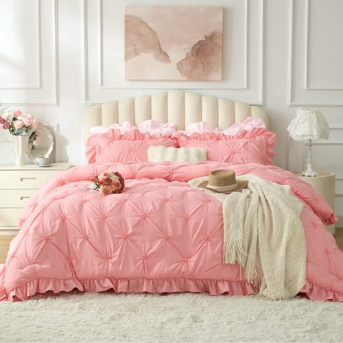 Image of BEDELITE Twin Comforter Set Ruffle-Pink,Lightweight & Soft Comforter
