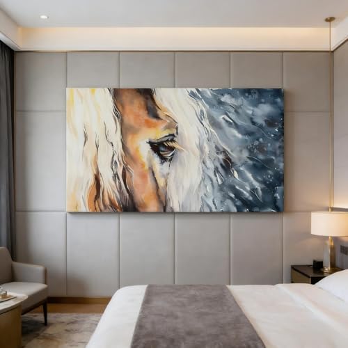 Décoration de salon oeil de cheval sur toile avec cadre interne bois - 4
