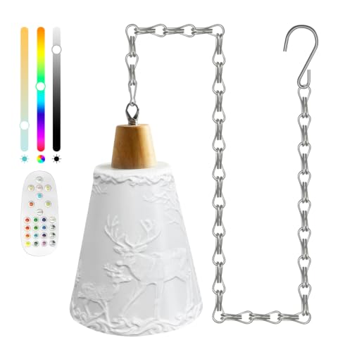 ZRLXFM Lámpara Exterior Techo con Mando a Distancia, Lámparas Colgantes con Batería, Pantalla de Alce Lampara Colgante sin Cables con Bombilla, E27/E26 Colgante Lampara con 100cm Cadena de Ajustable