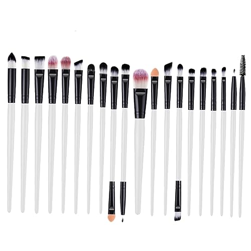 CALLARON 20pièces Kit De Pinceaux Pour Yeux Avec Pinceaux Pour Paupières Et Eyeliner Manche Plastique Blanc Noir Portable Pour Maquillage Des Yeux Et Cils