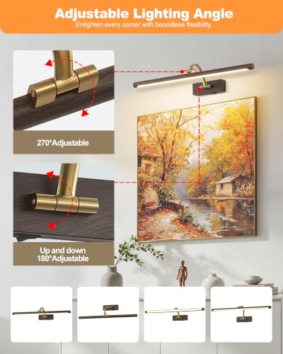 Image of Tassuowell LED Picture Lights for Wall Rechargeable, Battery Operated Art Light for Paintings (Wood Grain, 23.6inch)