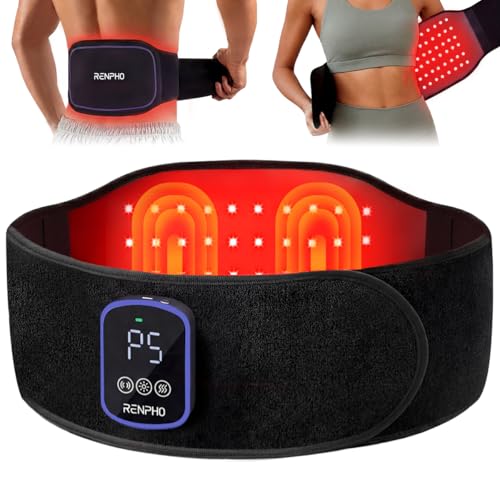 RENPHO cintura a luce rossa, con LED lampada infrarossi 3-in-1 (660nm*2 & 850nm), 5 intensità iuminose e 3 modalità di vibrazione per schiena, vita e gambe, con timer e cinghia di prolungac