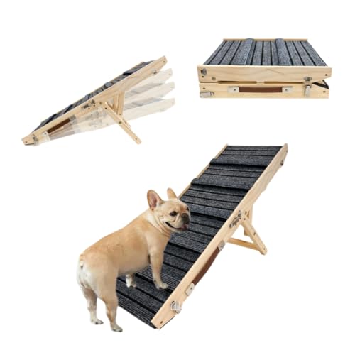 tangcheng 犬 スロープ ペットスロープ ペットステップ 介護用 シニア犬 折りたたみ 木製 天然木 高さ調節 角度調節 6段階 段差がない 滑り止め付 安定 コンパクト 持ち運び ベッド 車 大中型犬 猫 組立簡単 ドッグステップ (83*30c