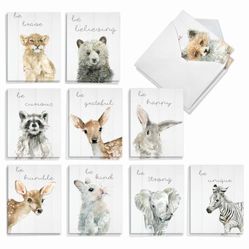 Cartes de vœux vierges d'animaux de la jungle et forêt avec enveloppes