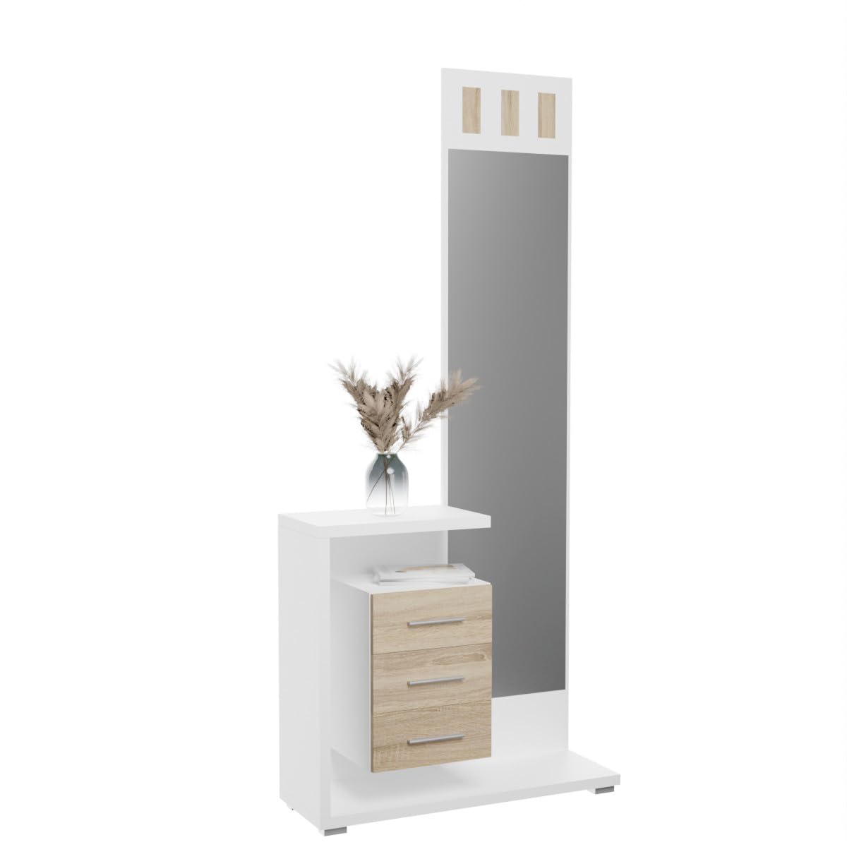 Mattfy Mueble Recibidor Vertical, Modelo Boston, Práctico y Funcional, Madera, Blanco-Cambria, 85cm (Largo) x 28cm (Fondo) x 190cm (Alto)
