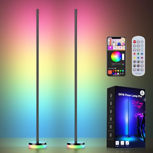 OIYN Corner Floor Lamp 2 Pack,RGBICW LED Corner Lamp with 1300lm Smart Modern Floor Lamp,App & Remote Control,Music Sync,Color Changing Standing Lamp for Bedroom Living Room and Gaming Rooms