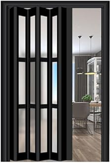 Room Divider Sliding Door Black, 38×80in Folding Accordion Door Interior with Handles & Acrylic Glasses/ Multifold Interior Door for Kitchen Laundry Room Bathroom ( Color : WxH 5-19 , Size : 47x80in(1