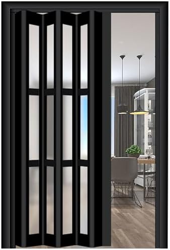 Room Divider Sliding Door Black, 38×80in Folding Accordion Door Interior with Handles & Acrylic Glasses/ Multifold Interior Door for Kitchen Laundry Room Bathroom ( Color : WxH 5-19 , Size : 23x80in(5
