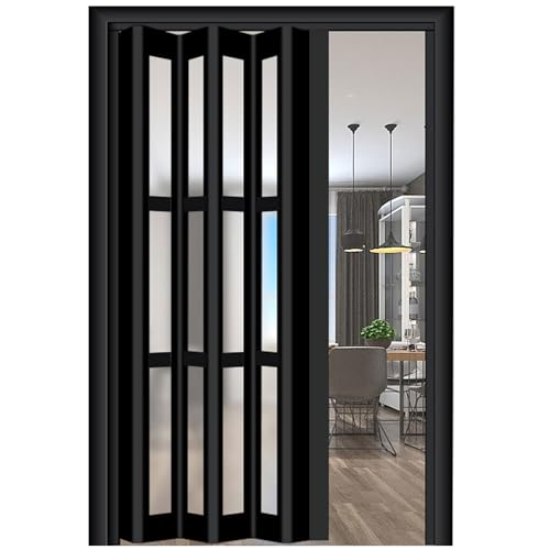 Room Divider Sliding Door Black, 38×80in Folding Accordion Door Interior with Handles & Acrylic Glasses/ Multifold Interior Door for Kitchen Laundry Room Bathroom ( Color : WxH 5-19 , Size : 68x80in(1