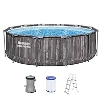 Bestway Steel Pro MAX Frame Pool-Set mit Filterpumpe Ø 366 x 100 cm, Holz-Optik (Mooreiche), rund
