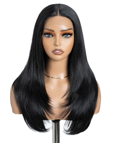 Style Icon Long Layered Wig Synthetic Lace Front Wig 26 inch Black Layered Wig for Women Middle Part Pre Plucked Heat Resistant Synthetic Wigs for Daily Party Use