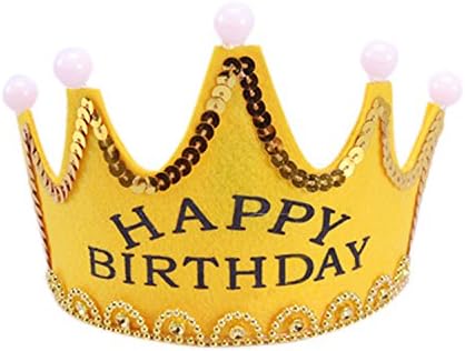 SeasonC LED Light Crown Party Hat Happy Birthday Printed Party Accessories YELLOW