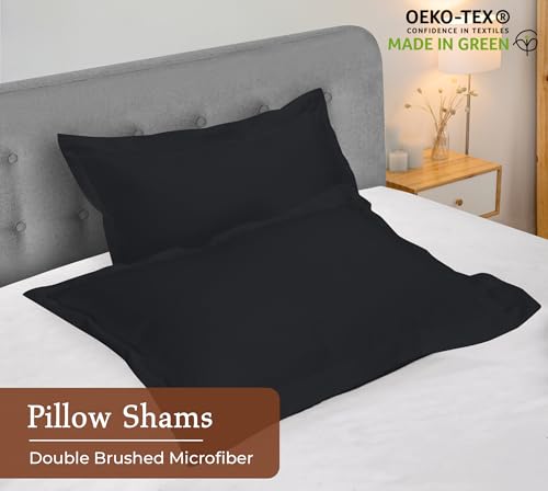 Image of Royale Linens Pillow Shams 2 Pack Standard Size 20x26 Inch - Brushed Microfiber - Bed Pillow Shams, Wrinkle Resistant Super Soft and Cozy - Back Overlap Closure - Oxford Pillowcase (Standard, Black)