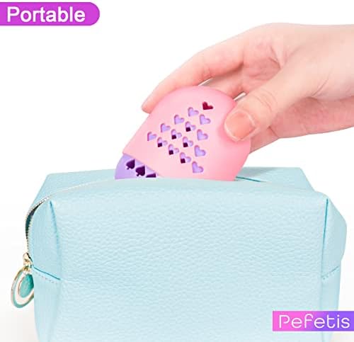 Pefetis Makeup Sponge Holder, Silicone Beauty Blender Case Travel for Washable and Ventilated Makeup Egg Holder for Gift (Purple & Pink)