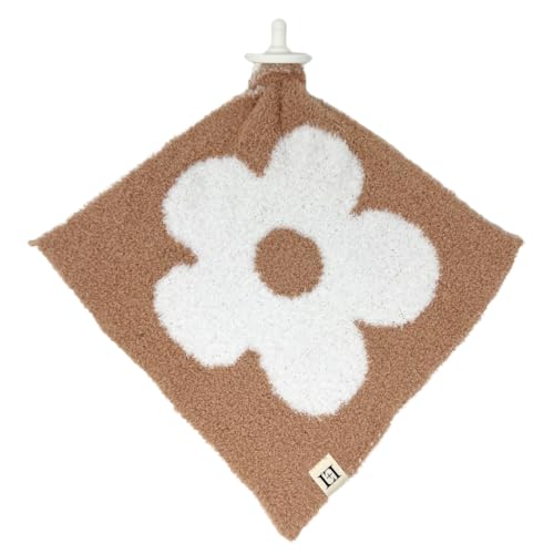 Image of Baby Lovey Pacifier /Teether Holder 10 inchx10 inch - DreamSoft Knitted Cuddly Soothie Reversible Mini Comfort Blanket - Cute Newborn Gift Essential for Babies Boys and Girls (Flower Cafe /White)