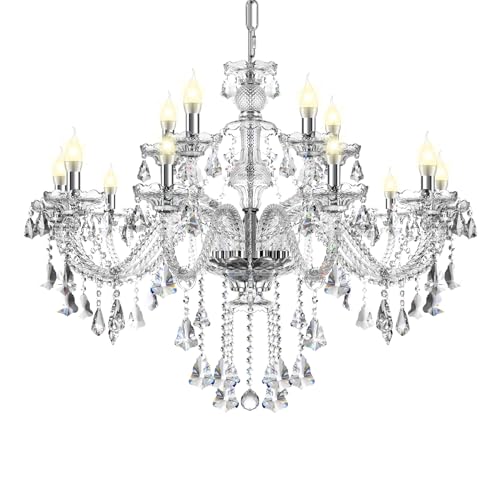 Ridgeyard Baroque Salon Lustre en Cristal,Moderne 15 Bars E14 Transparent Verre Cristal K9 Lustre Pampille Suspension Lampe de Plafond avec Chaîne Réglable pour Salon,...