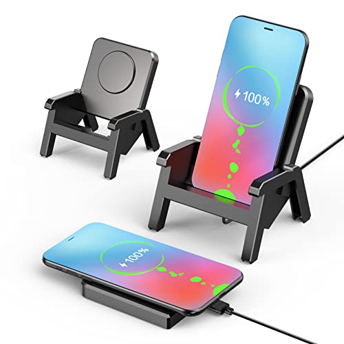 Olycism 15W Cargador Inalámbrico con Soporte de Escritorio Desmontable de Compatible con i Phone 15 14 13 12 11 Pro MAX/Mini/XS/XR Samsung Galaxy Z Flip 4/3/2/S22/S22+/S22/Ultra/Note 20/Note 10