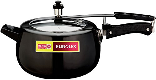 Image of USHA SHRIRAM EUROLEX Gold Induction Base Hard Anodised 5 Litre Pressure Handi with SS Inner Lid Induction Bottom Pressure Handi - Black