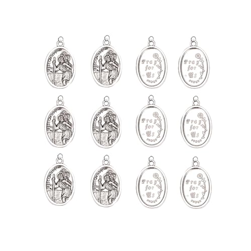 SJFBJNJHJ 12 Pcs St Christopher Medal Pendant Set, Antique Silver