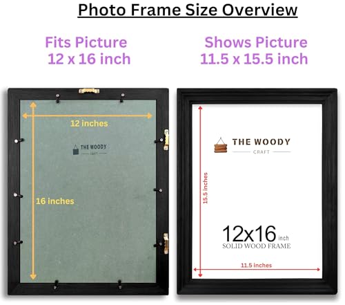 Image of Photo Frame 12x16 inch | Hanging Photo Frames | Small Photo Frame | Black Wooden Frame for Wall | Stylish Room Decor (12x16 inch, Black)