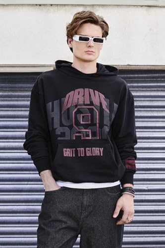 Image of SNITCH Grind Men Casual Hoodie| Oversized Fit Hooded Neck Typographic Print Full Sleeve | Breathable 100% Cotton Terry Fabric for Streetwear