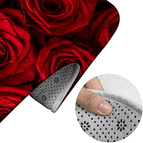 3-teiliges Badezimmerteppich-Set, roter Rosenblumen-Blumendruck, waschbare Badteppiche, rutschfest, mit Rückenpolster, Konturteppich und Toilettendeckelbezug – Bild 5