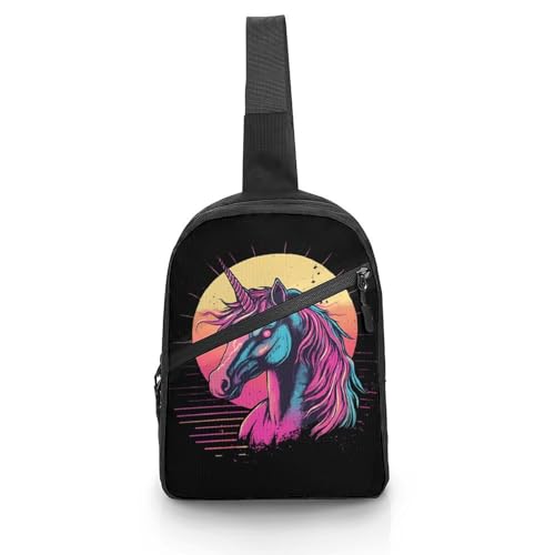 Vintage Art Unicorm Chest Bag Foldable Crossbody Unisex Pack Travel Hiking Adjustable Shoulder Straps Sling Bags