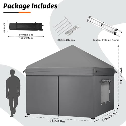 Gazebo with Sides 3m x 3m, Pop Up Gazebo 420D Waterproof, Adjustable Height Garden Gazebos,50+UV Protection Event Shelter for Garden, Outdoor, Patio,Party,Commercial Market Stall,Camping - Image 2