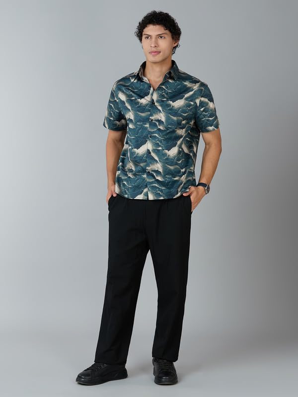 Image of MARK & ALBERT Men's 100% Cotton Printed Half Sleeves Regular Fit Shirt for Men