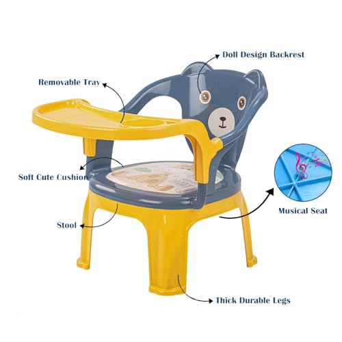 Image of Baby Bucket Baby Chair, with Tray Strong and Durable Plastic Chair for Baby /Plastic School Study Chair /Feeding Chair for Kids, Portable High Chair for Kids Up to 30 Kgs - (Peach & Green)