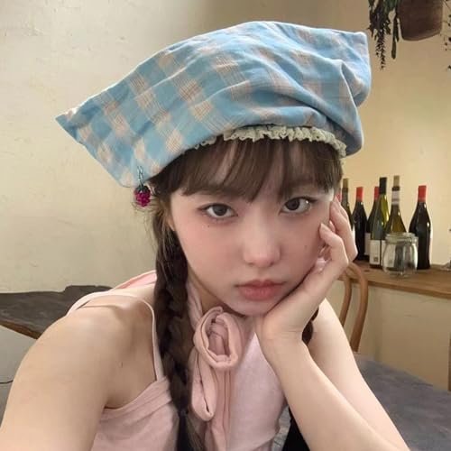 Girls Teens Cat Ear Hat Woman Hat with Small Grape Pendant Woman Teens Spring Sunproof Lace Trim Pullover Hat4