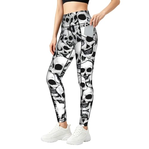 Leggings de calavera mexicana que no se bajan con bolsillos grandes para entrenar sin pausas