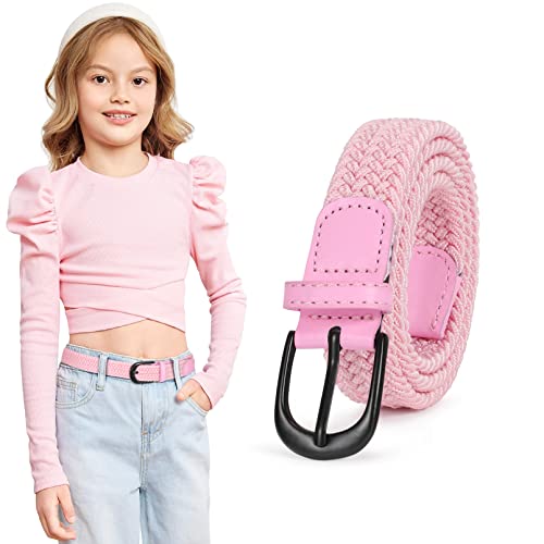 WHIPPY Geflochtener Kinder Gürtel für Jungen Mädchen Elastischer Stoffgürtel Gewebte Stretch Gürtel für Teenager Junioren,Rosa,85cm