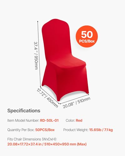 Image of VEVOR Chair Covers, Polyester Spandex Chair Cover, Stretch Slipcovers for Wedding Party Dining Banquet Flat-Front Chair Covers (Red-a, 50PCS)