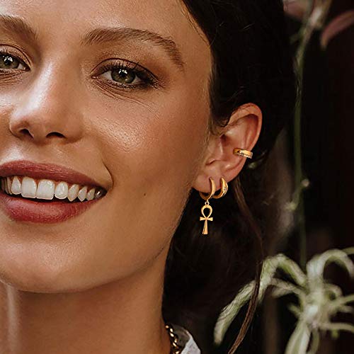 Mevecco Gold Dainty Dangle Hoop Earrings for Women 14K Gold Plated Delicate cute Geometric Triangle Cone Dangle Earrings3