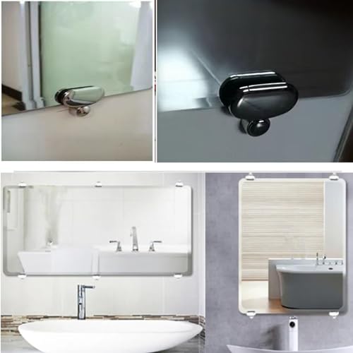 Image of Mirror Clips, Silver Wall-Mounted Mirrors Bracket, Dresser Mirror Fixed Fitting for 0.12 inch-0.2 inch Thick Mirror Glass Clips Clamps 6PCS