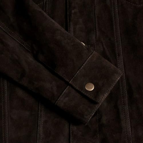 Image of Isaac & David Chicago Men's Vintage Trucker Suede Leather Jacket - Denim Biker Cafe Racer Causal Western Cowboy Jacket
