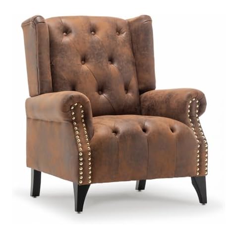 Luxury Chesterfield Faux Leather Wingback Armchair Cover