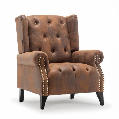 Antique Brown Chesterfield Wingback Armchair