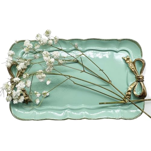 Cayway 2 Stück Tablett im Vintage Stil, Vintage Tablett aus Harz, Schleife Knoten Harz Teller für Handtuch Tablett, Obst Tabletts Ringe Armbänder Ohrringe Halter, Weiß und Blau