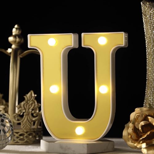 Image of Efavormart 6 inch Gold Marquee Letter U, Mirror Front Warm White LED Light Up 3D Sign, Battery Operated 72H Glow for Wedding Party & Wall Decor