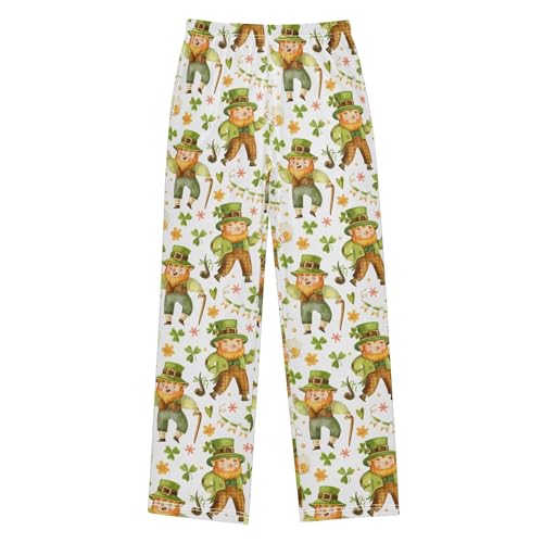 Lovely Leprechaun Clover Boys Long Pants Soft Trousers Elastic Waist Kids Lounge Bottoms with Pockets S-XL