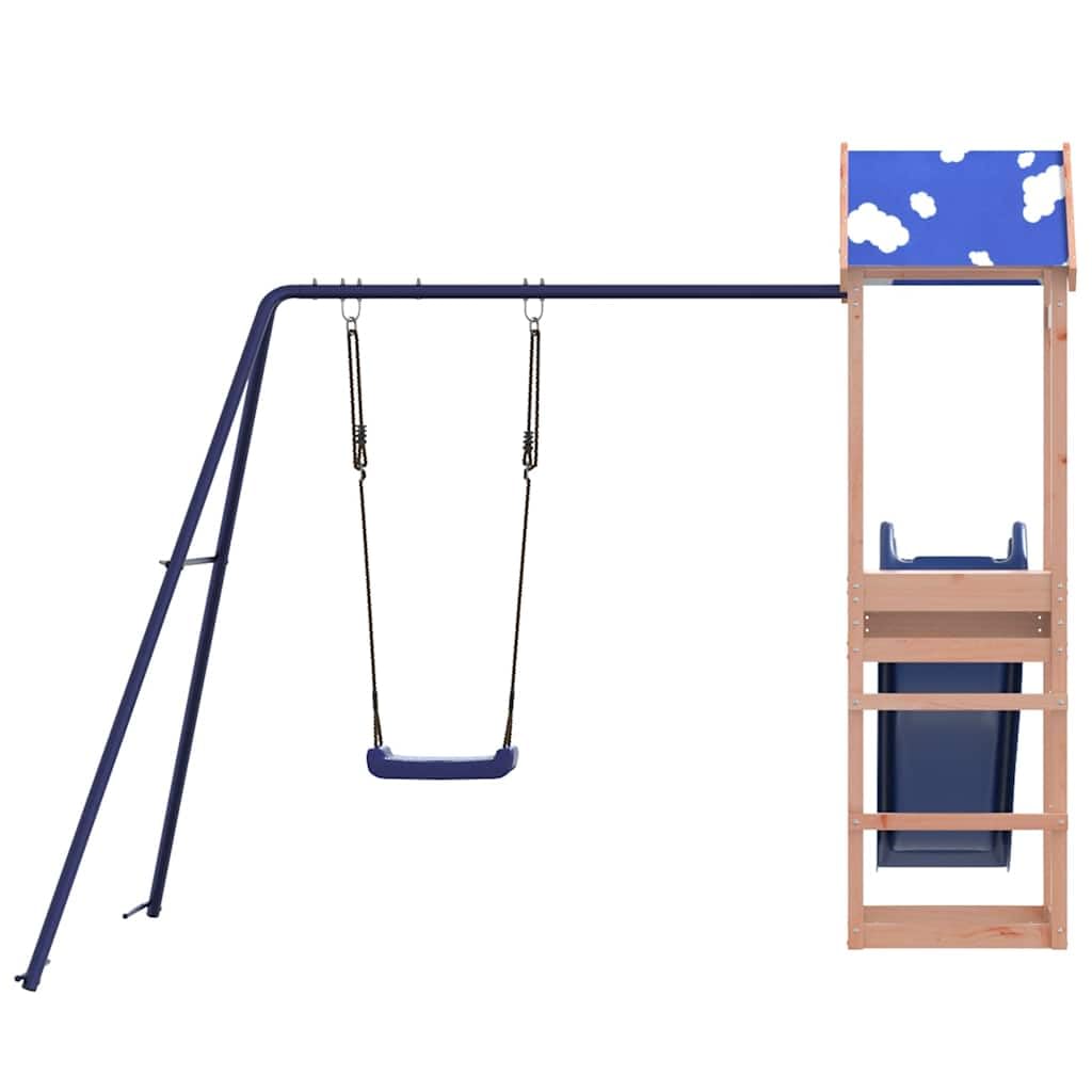 Wieża do zabawy z litego drewna daglezji ze zjeżdżalnią, huśtawką i piaskownicą, platforma 90 cm, zabawka ogrodowa do ogrodu, na podwórko, taras, plac zabaw dla dzieci w wieku od 3 do 8 lat