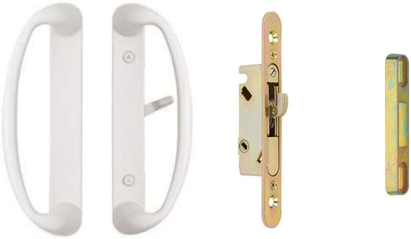 Rockwell Security Sonoma Patio Sliding Door Handle Set with Mortise Lock and Keeper White Finish Fits 1-1/2 and 1-3/4 Inch Thick Doors with 3-15/16 Inch Screw Holes CTC