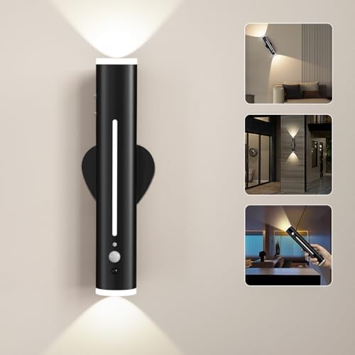 Hapfish Battery Operated Wall Lights 2 Pack, Motion Sensor Rechargeable ...