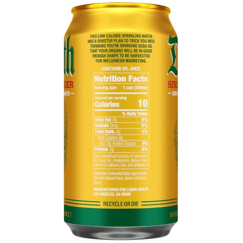 Image of Liquid Death Soda-Flavored Sparkling Water - Sinister Ginger, Less Sugar*, Huge Flavor, No Caffeine, No Artificial Sweeteners, 12 Fl Oz (Pack of 12)