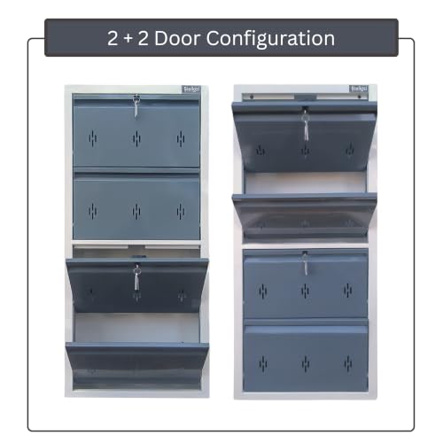 Image of Shoe Rack with Door 20 Inch | Slim | Wll Mounted | Fits Shoe Size 10 | Space Saving Storage Organizer for Modern Home Use (Grey, 4 Door)