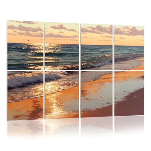 8 Pack Paneles Acústicos Artísticos Serene Sunset Beach Shimmering Ocean Pastel Skies Paneles Decorativos Absorbentes de Sonido 48"x32" Reducción de Ruido para Oficina miniatura 1
