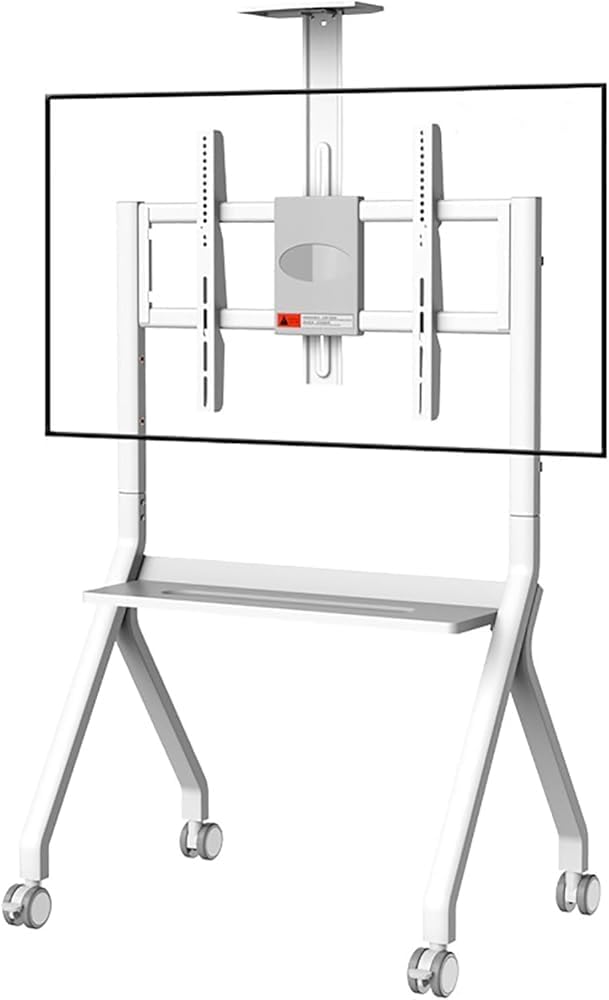 Smart Board Stand for 42-75" Interactive Whiteboard, Mobile TV Cart with Lockable Wheels, Ideal for Office, Classroom, and Home Use (Color: White)